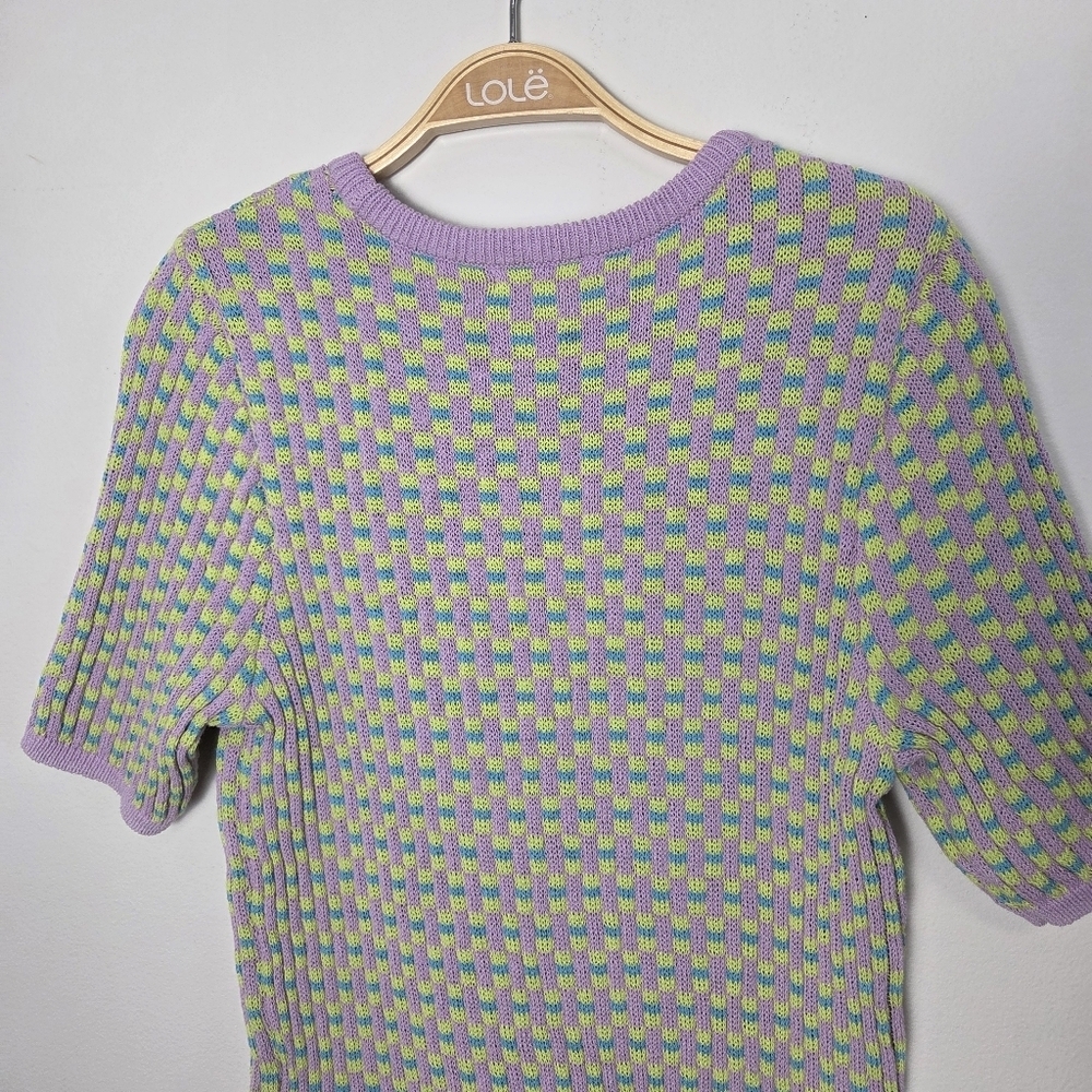 Lavender Check Knit Short-Sleeve Top - Picture 11 of 12